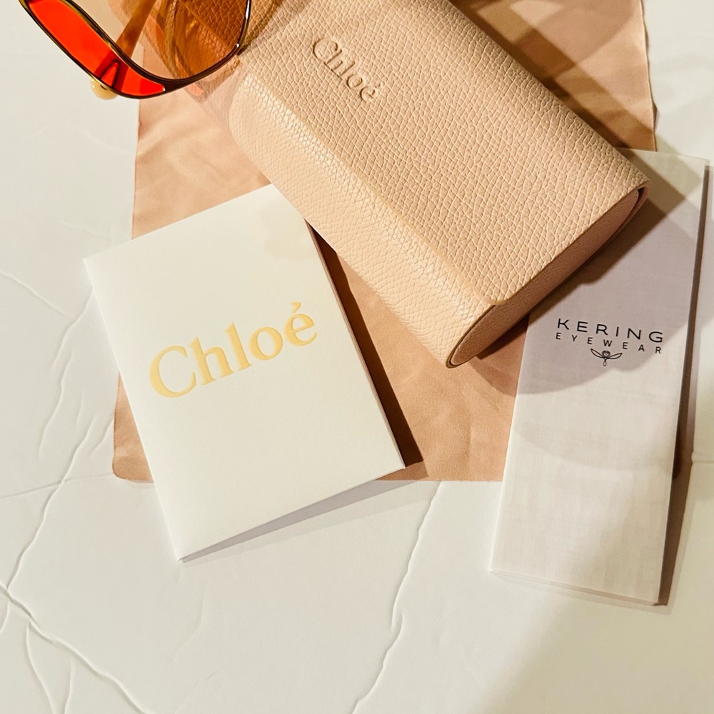 Chloé Sunglasses Gold Cat Eye Frame Dark Brown Lens CH0049S - Picture 9 of 12